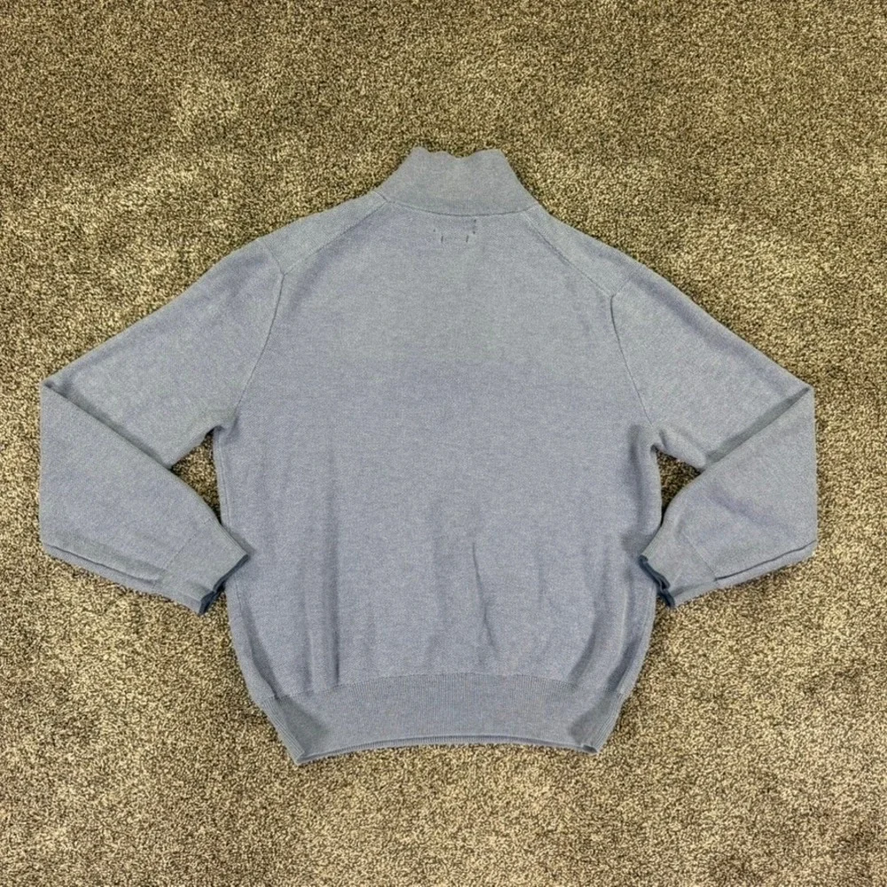 Polo Ralph Lauren Pima Cotton 1/4 Zip Sweater Light Blue Mock Neck Knit Men READ